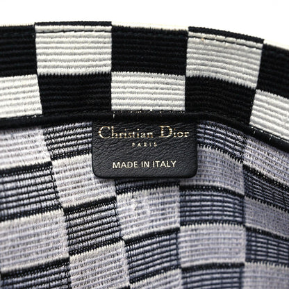 Christian Dior Canvas Embroidered Checkered Book Tote Black White 6 of 15
