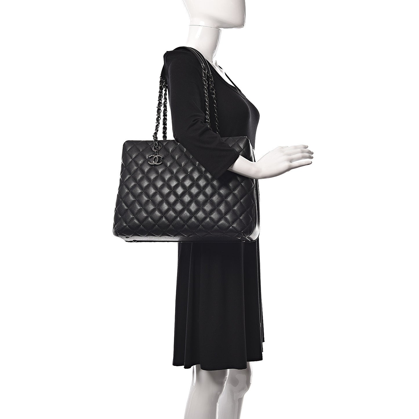 Caviar Quilted City Shopping Tote Black