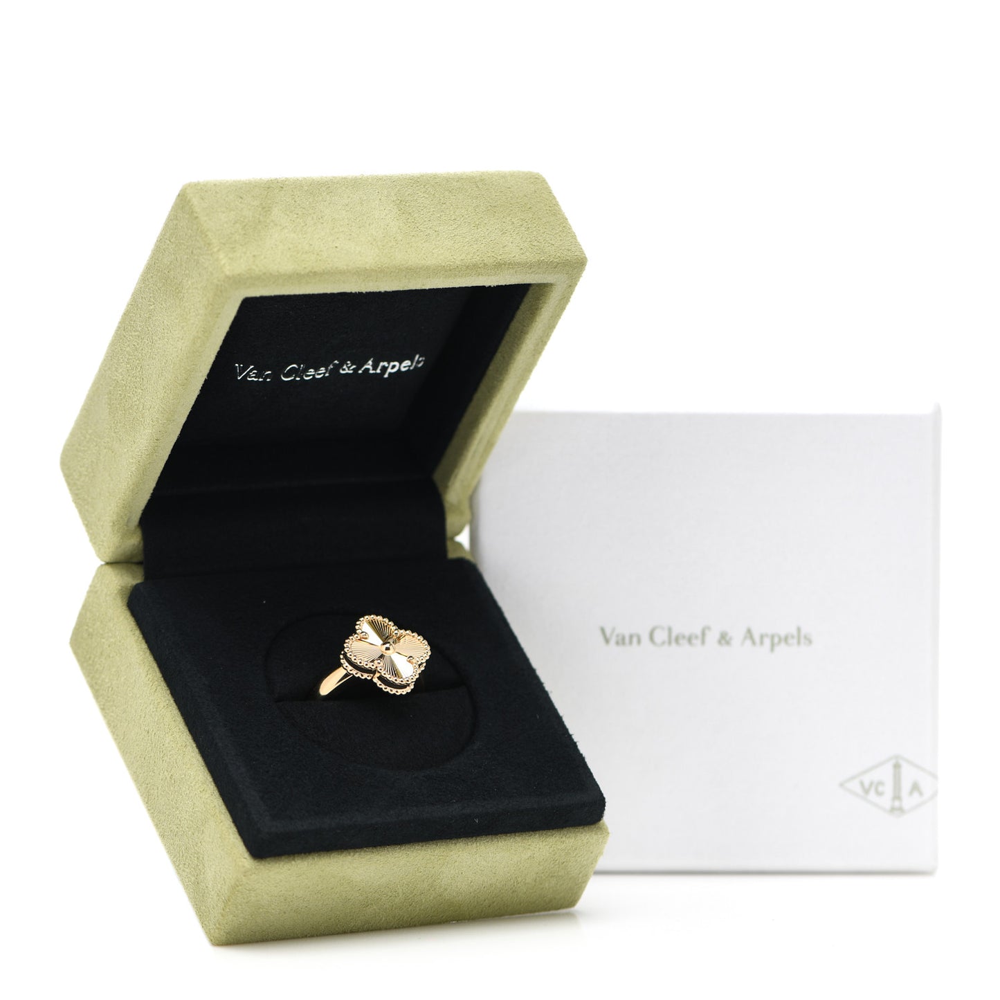 18K Yellow Gold Guilloche Vintage Alhambra Ring 52 6