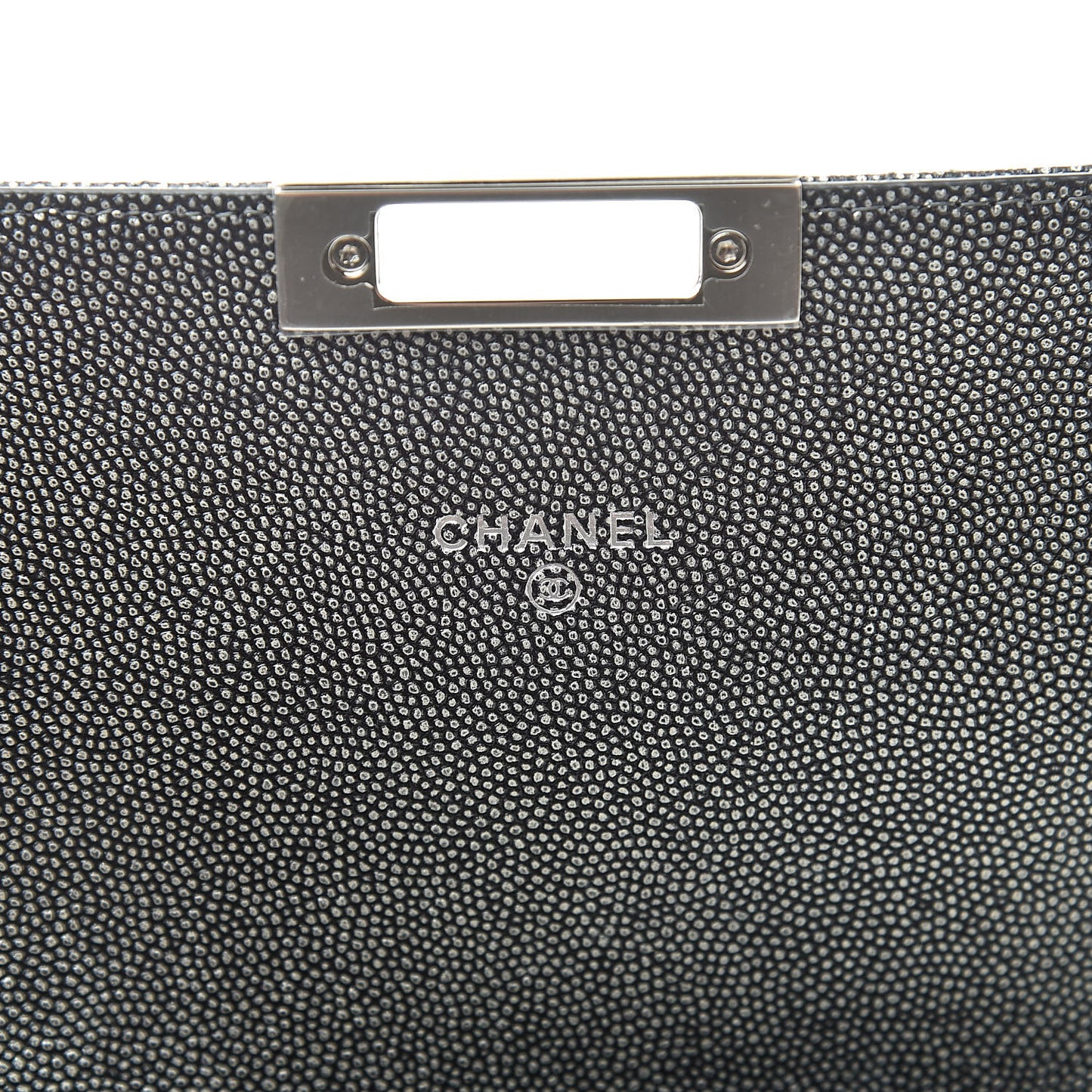 Metallic Caviar Quilted Medium Golden Class Pouch Silver