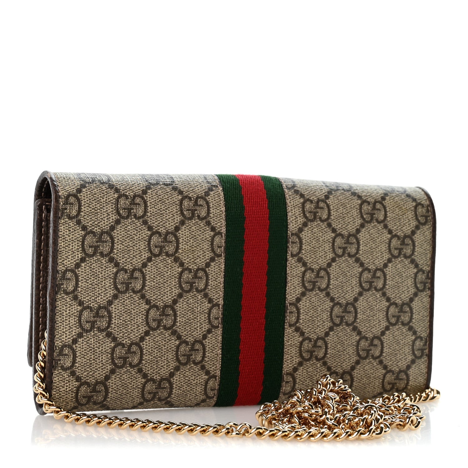 Gucci GG Supreme Monogram Web Ophidia Wallet On Chain Brown 3 of 13