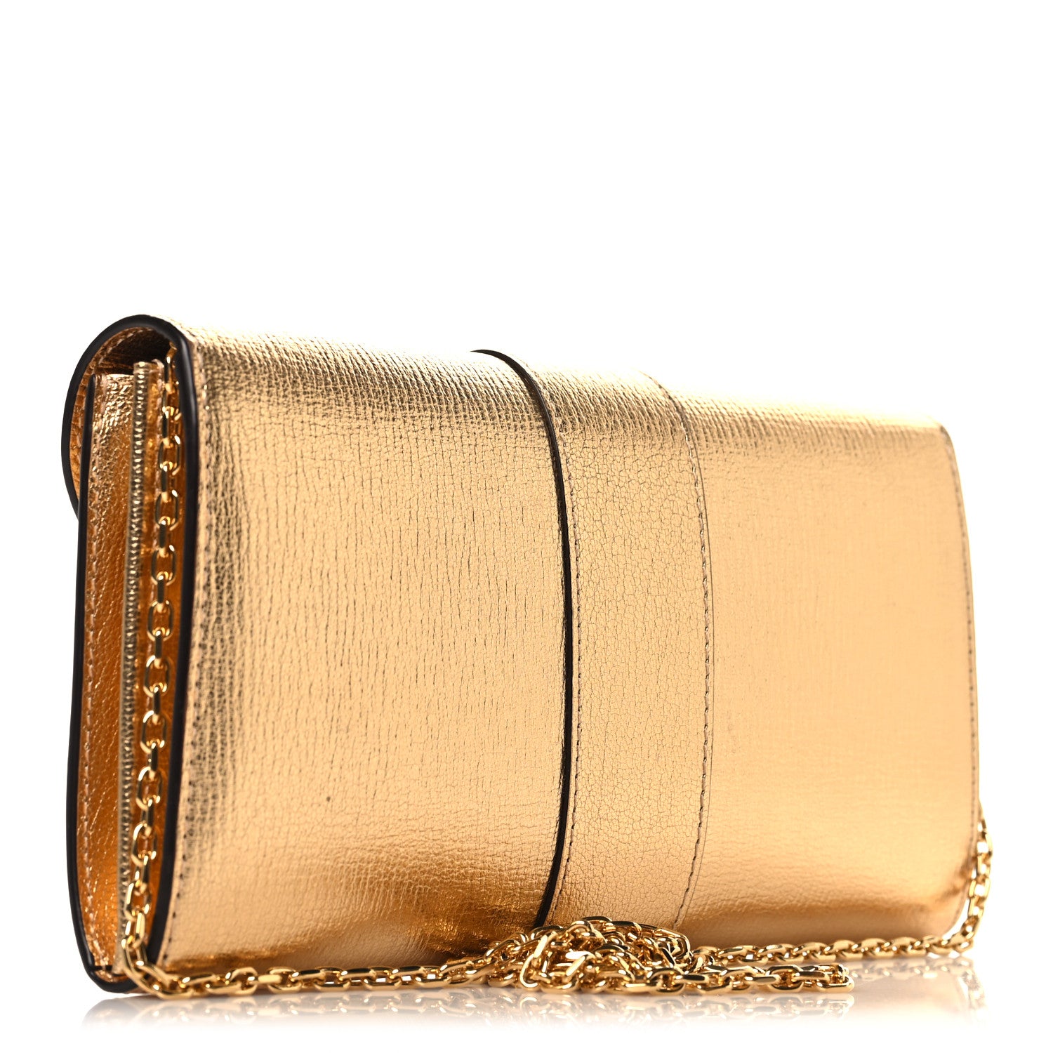 Delvaux Metallic Rodeo Calfskin Brillant Wallet On Chain Satin Gold 3 of 9
