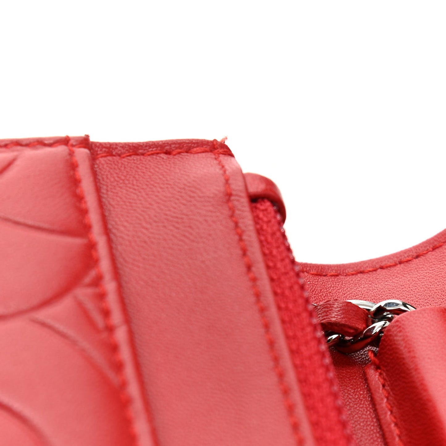Lambskin Camellia Embossed Wallet On Chain WOC Red