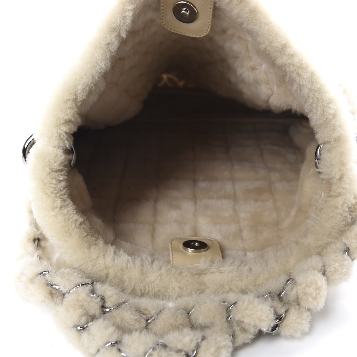 Shearling Suede Stitched CC Tote Light Beige
