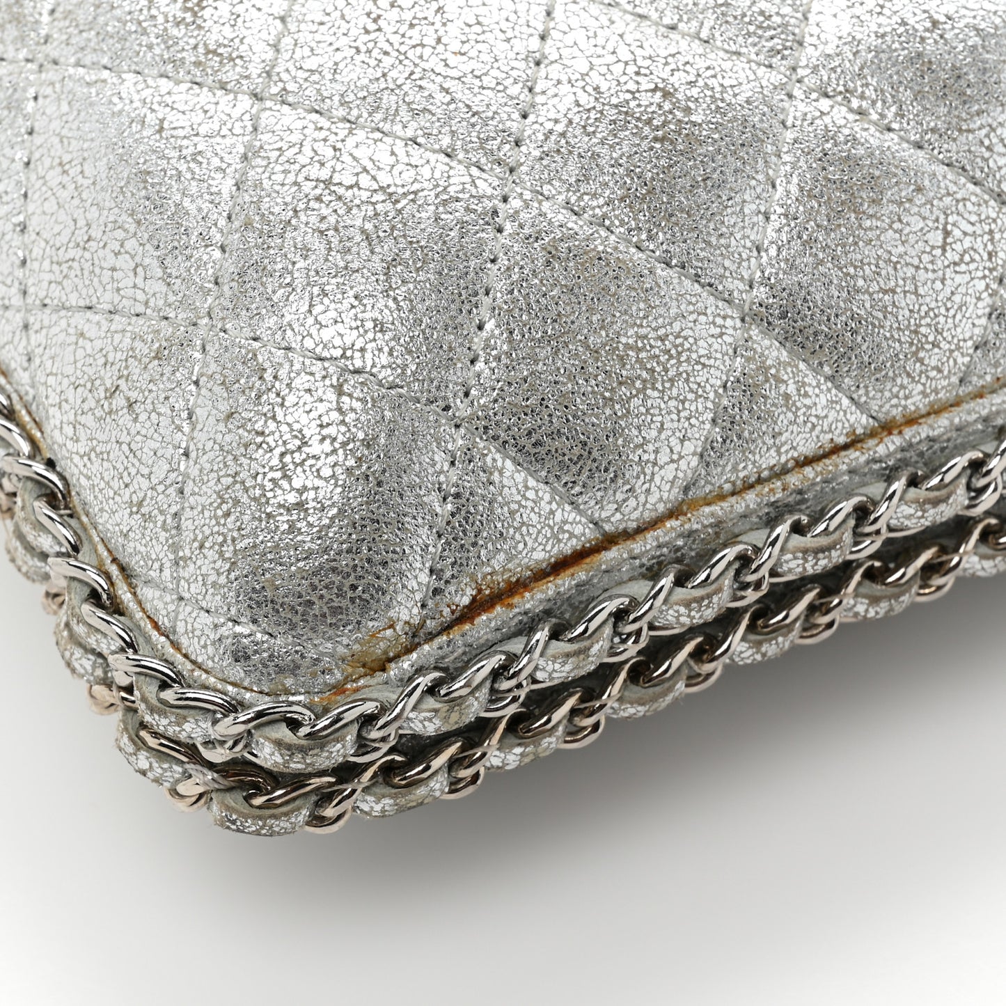 Metallic Lambskin Small Chain Around Clutch Silver