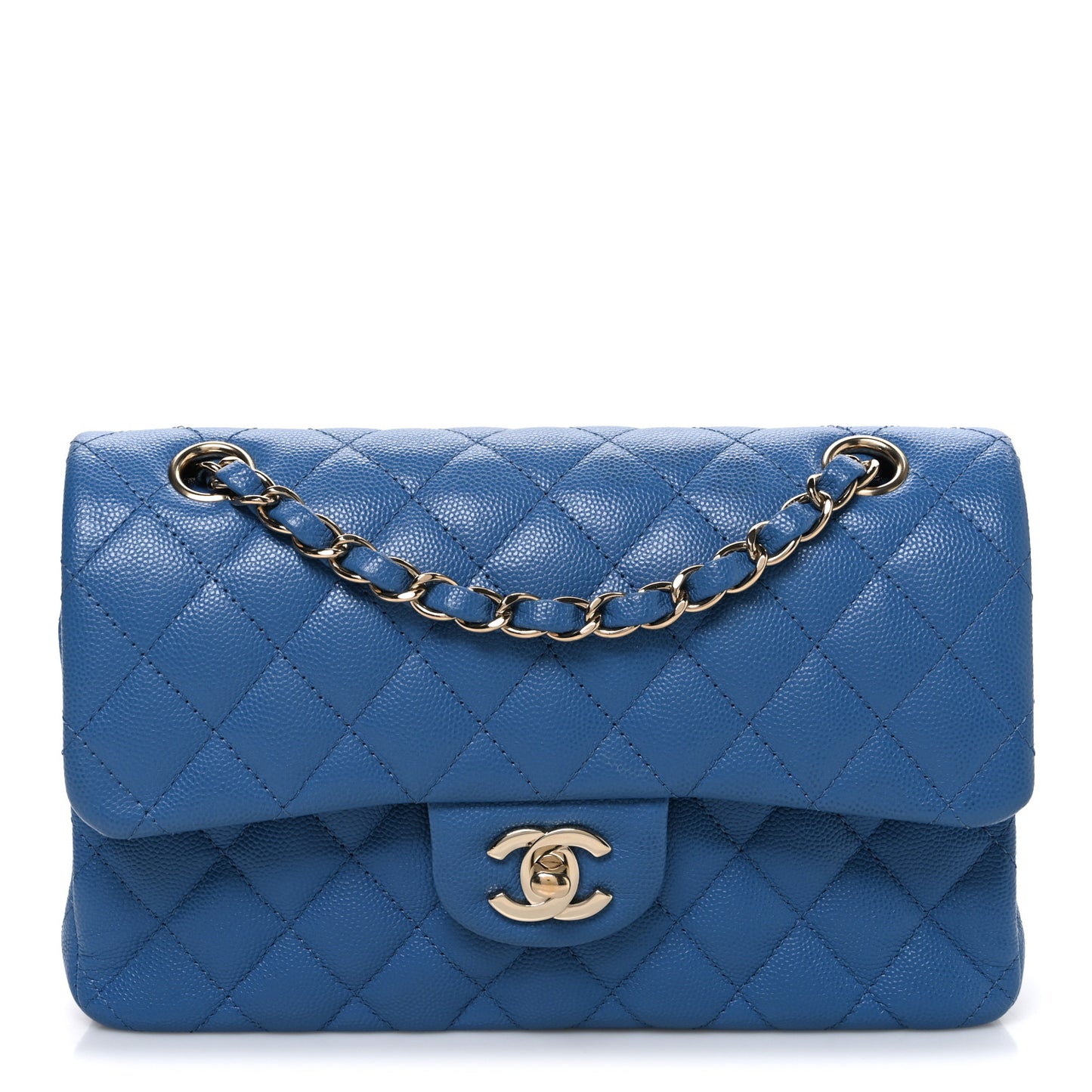 Caviar Quilted Medium Double Flap Blue