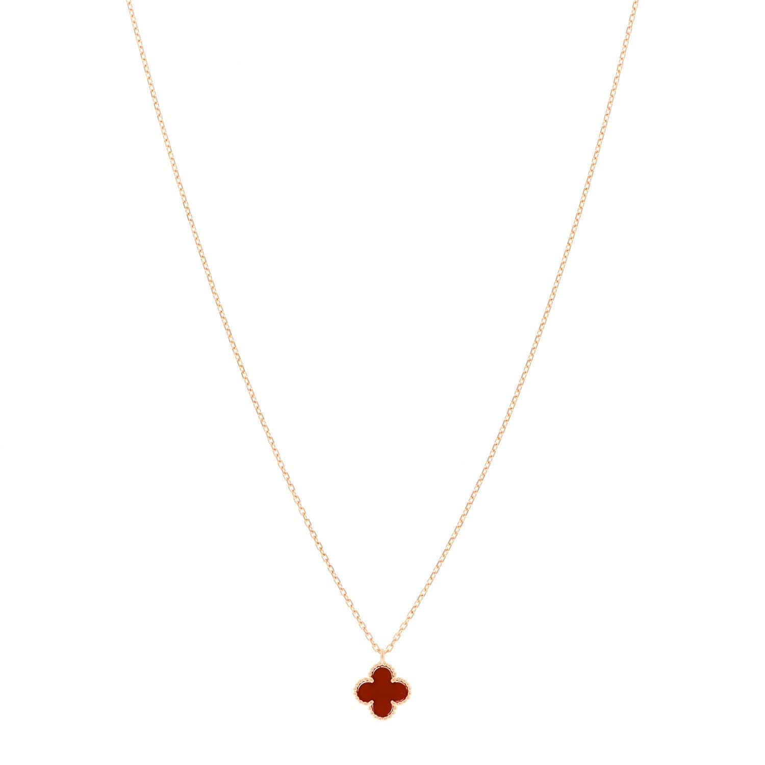 Van Cleef & Arpels 18K Rose Gold Carnelian Sweet Alhambra Pendant Necklace 1 of 5