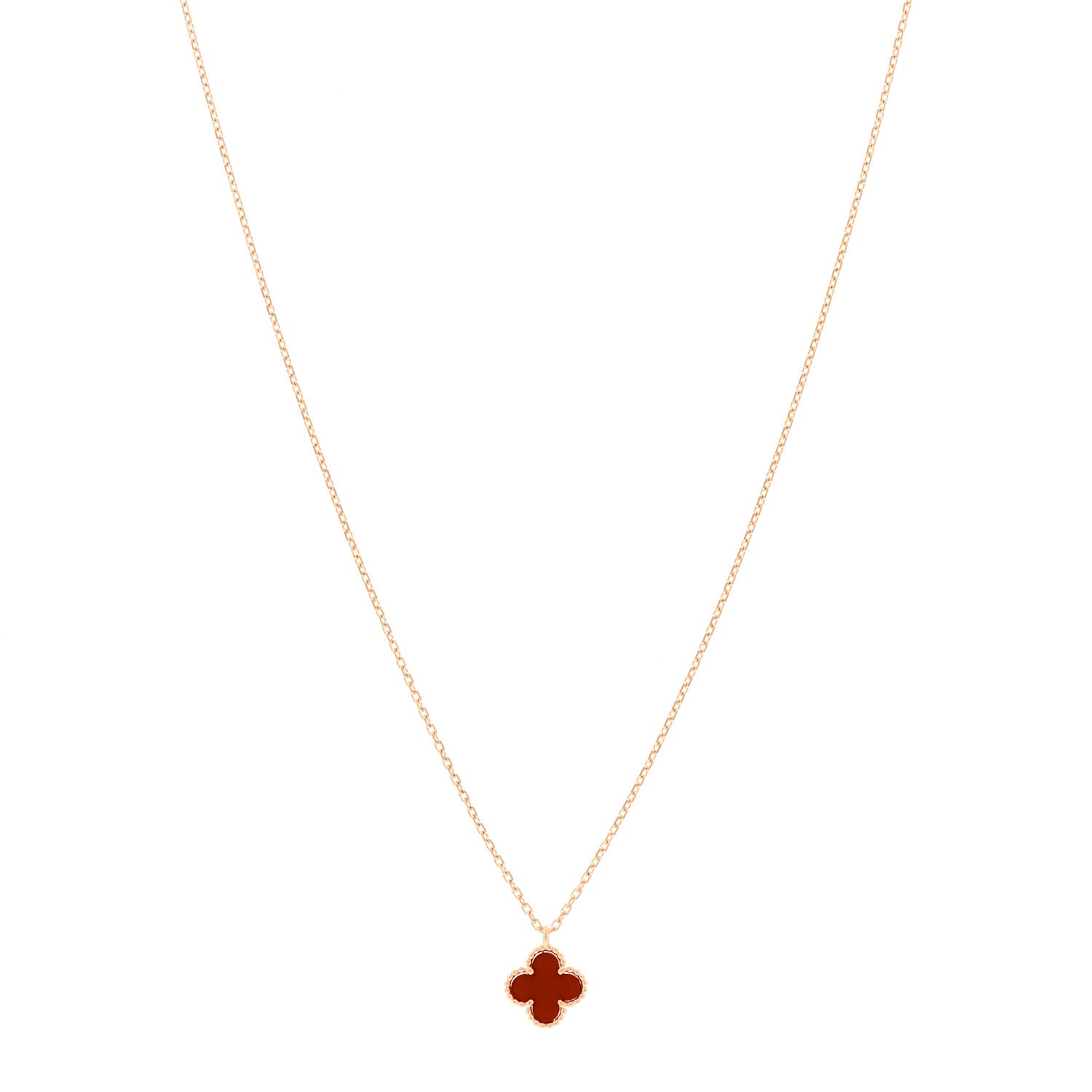 Van Cleef & Arpels 18K Rose Gold Carnelian Sweet Alhambra Pendant Necklace 1 of 5