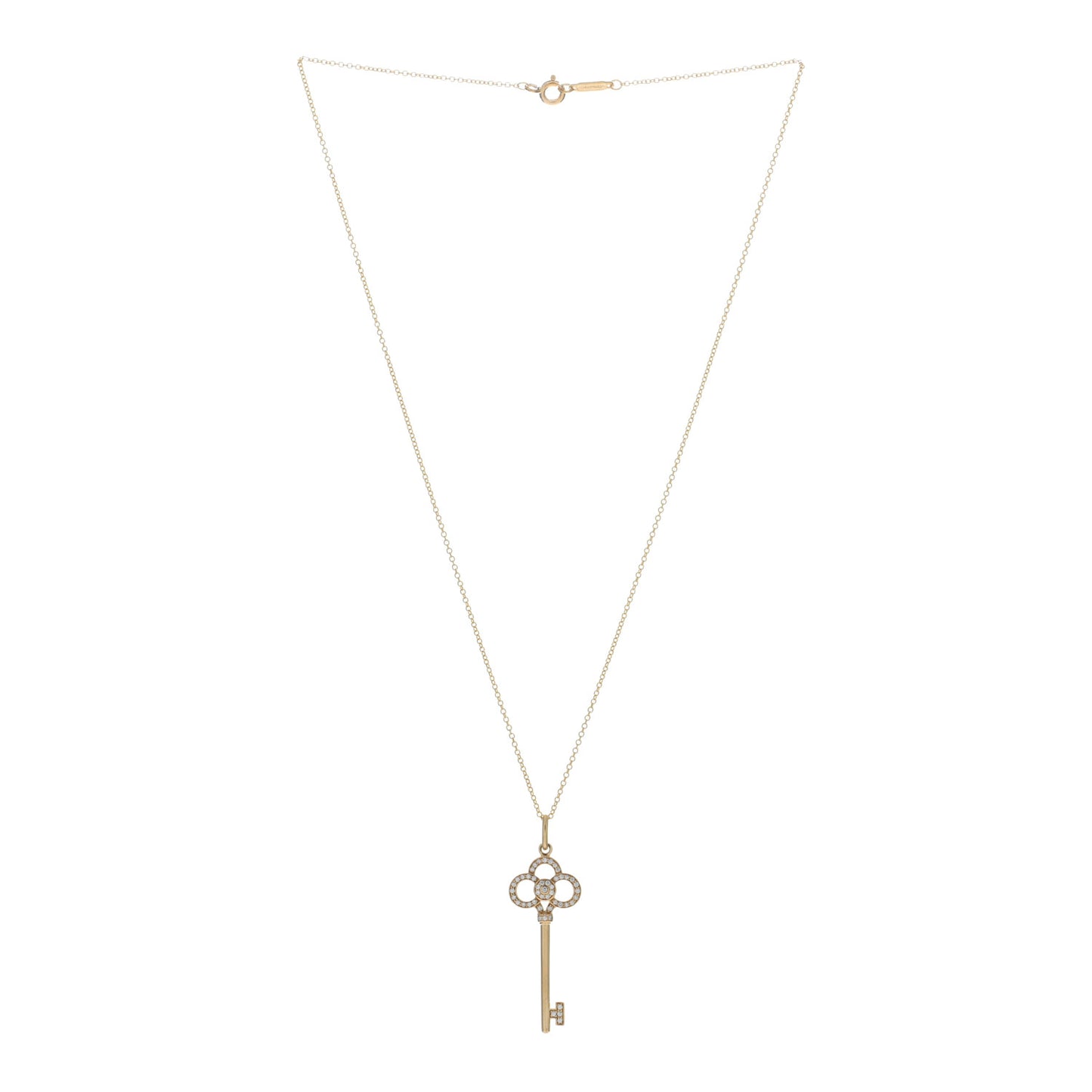 18K Yellow Gold Diamond Crown Key Pendant Necklace