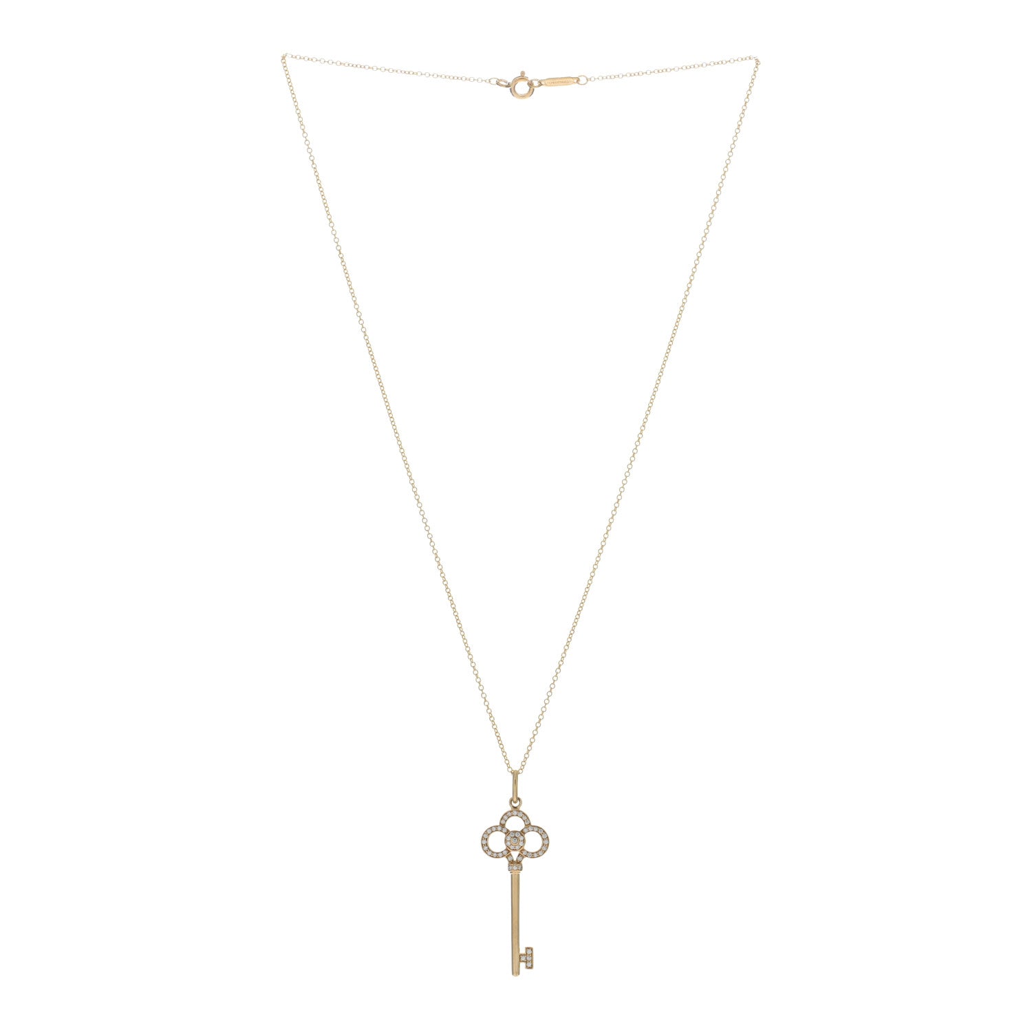 Tiffany 18K Yellow Gold Diamond Crown Key Pendant Necklace 2 of 5