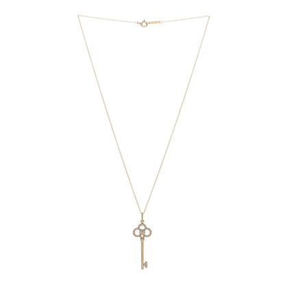 Tiffany 18K Yellow Gold Diamond Crown Key Pendant Necklace 2 of 5