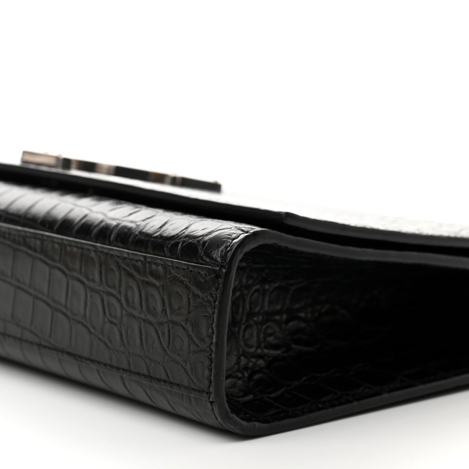 Saint Laurent Calfskin Crocodile Embossed Large Classic Monogram Kate Satchel Black 8 of 8