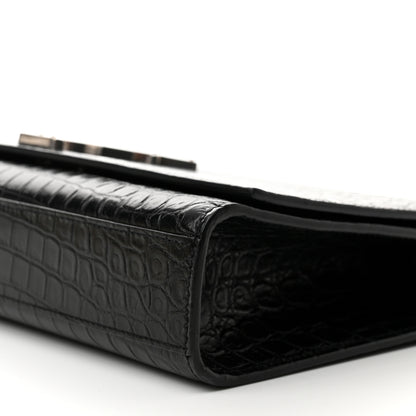Saint Laurent Calfskin Crocodile Embossed Large Classic Monogram Kate Satchel Black 8 of 8