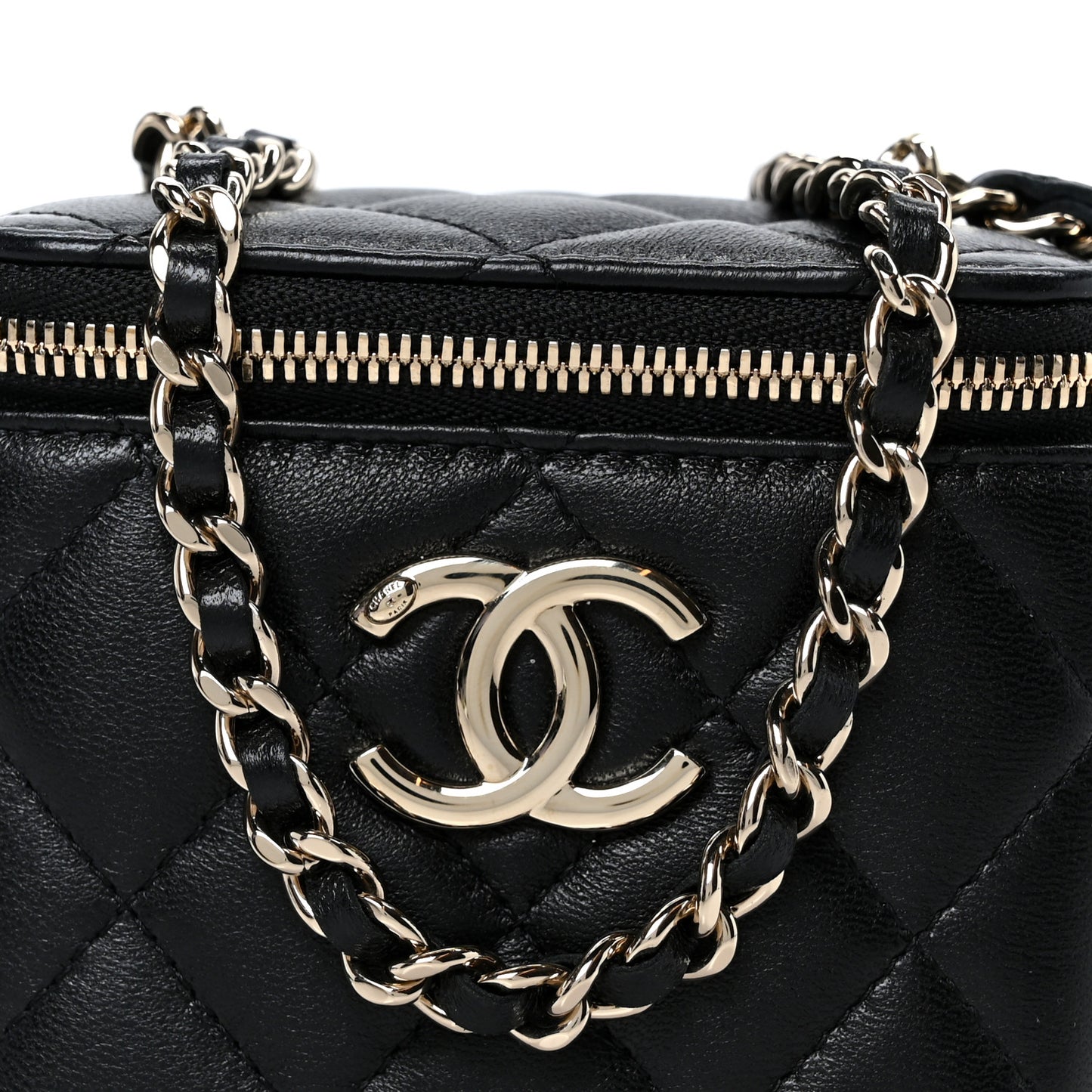 Lambskin Quilted Mini CC Crush Vanity Case With Chain Black