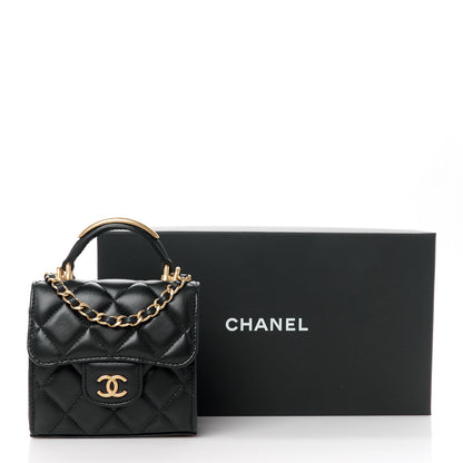 Chanel Lambskin Quilted Metal Top Handle Flap Clutch With Chain Black 12 of 12