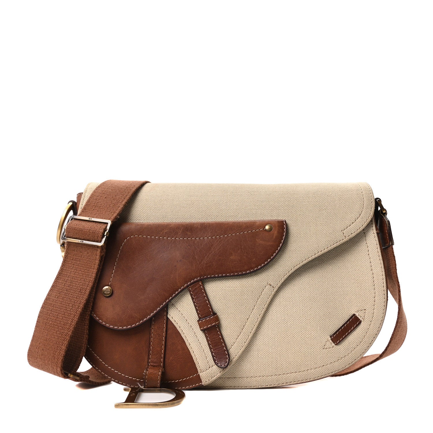Christian Dior Calfskin Canvas Saddle Bag Beige 1 of 10