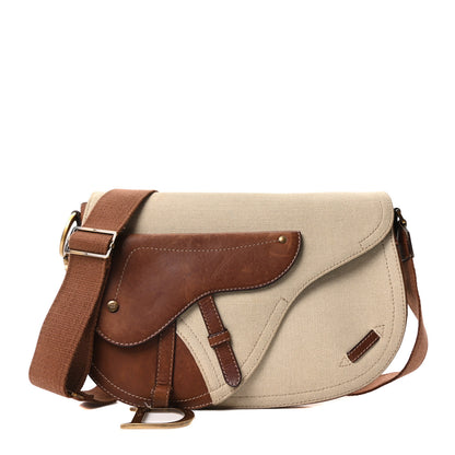 Christian Dior Calfskin Canvas Saddle Bag Beige 1 of 10
