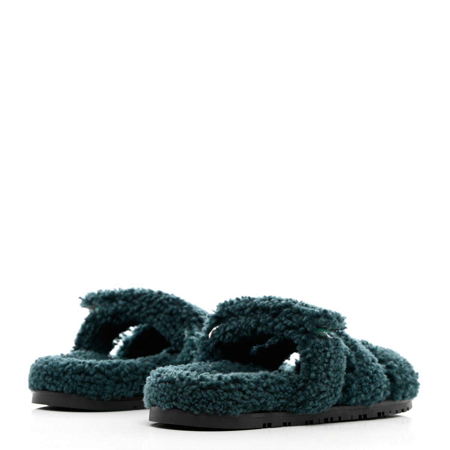 Hermes Woolskin Womens Chypre Sandals 38 Vert Anglais 4 of 10