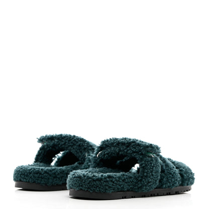 Hermes Woolskin Womens Chypre Sandals 38 Vert Anglais 4 of 10