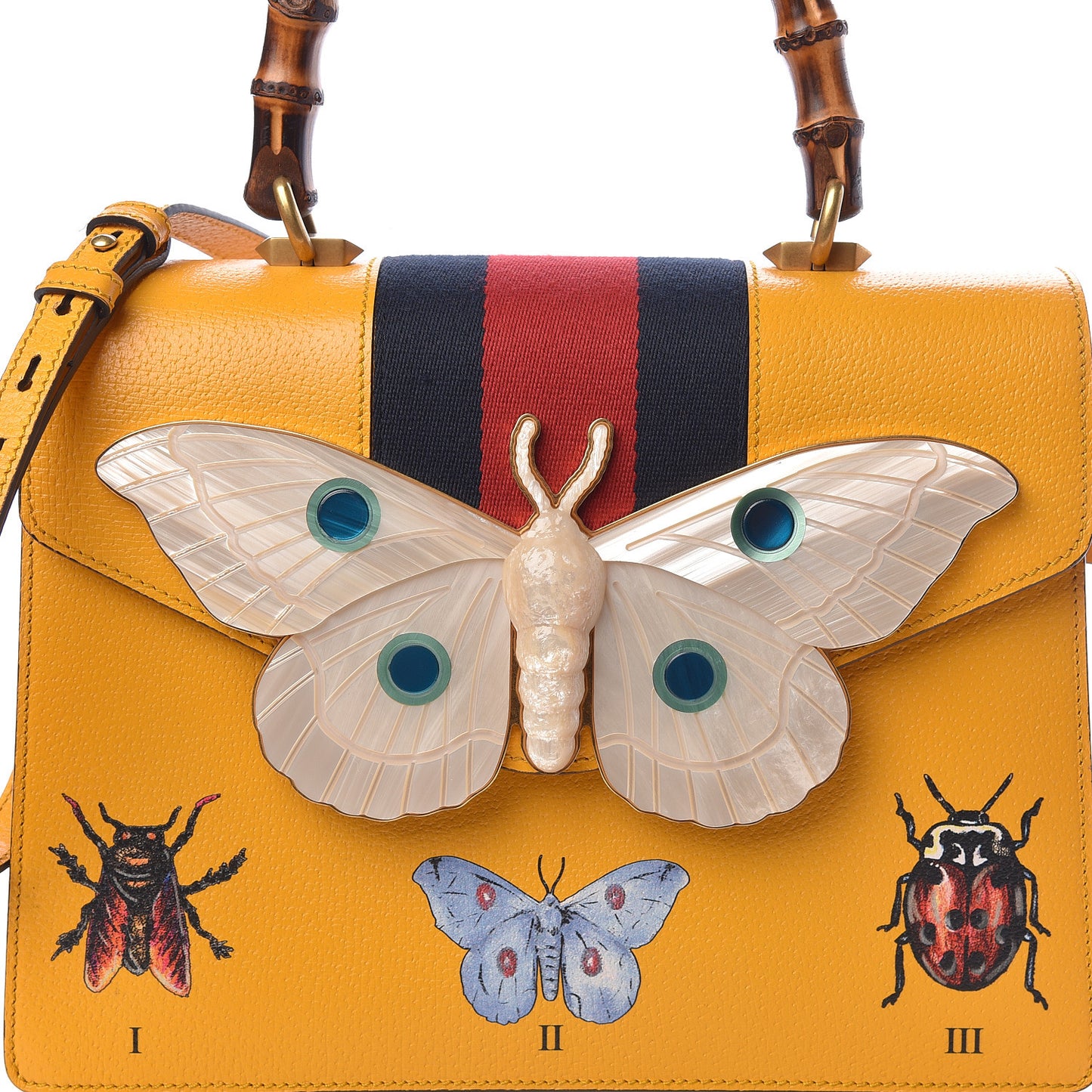 Textured Calfskin Bamboo Web Medium Falena Moth Top Handle Bag Crop