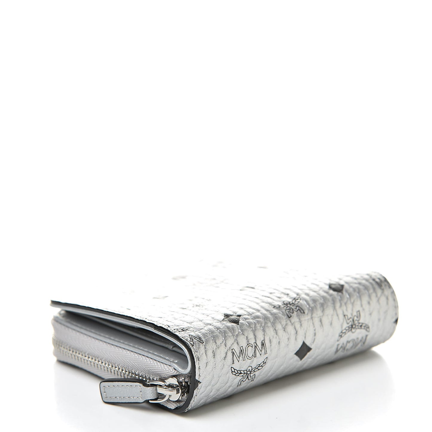Metallic Visetos Mini Zip Around Wallet Silver