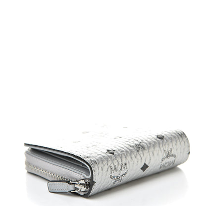 MCM Metallic Visetos Mini Zip Around Wallet Silver 4 of 9