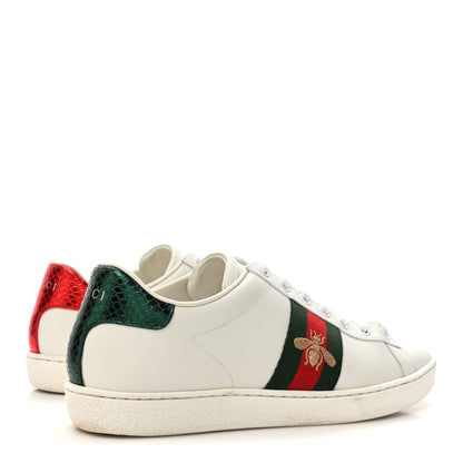 Gucci Calfskin Ayers Bee Embroidered Womens Ace Sneakers 37 White Red Flame Green 6 of 11