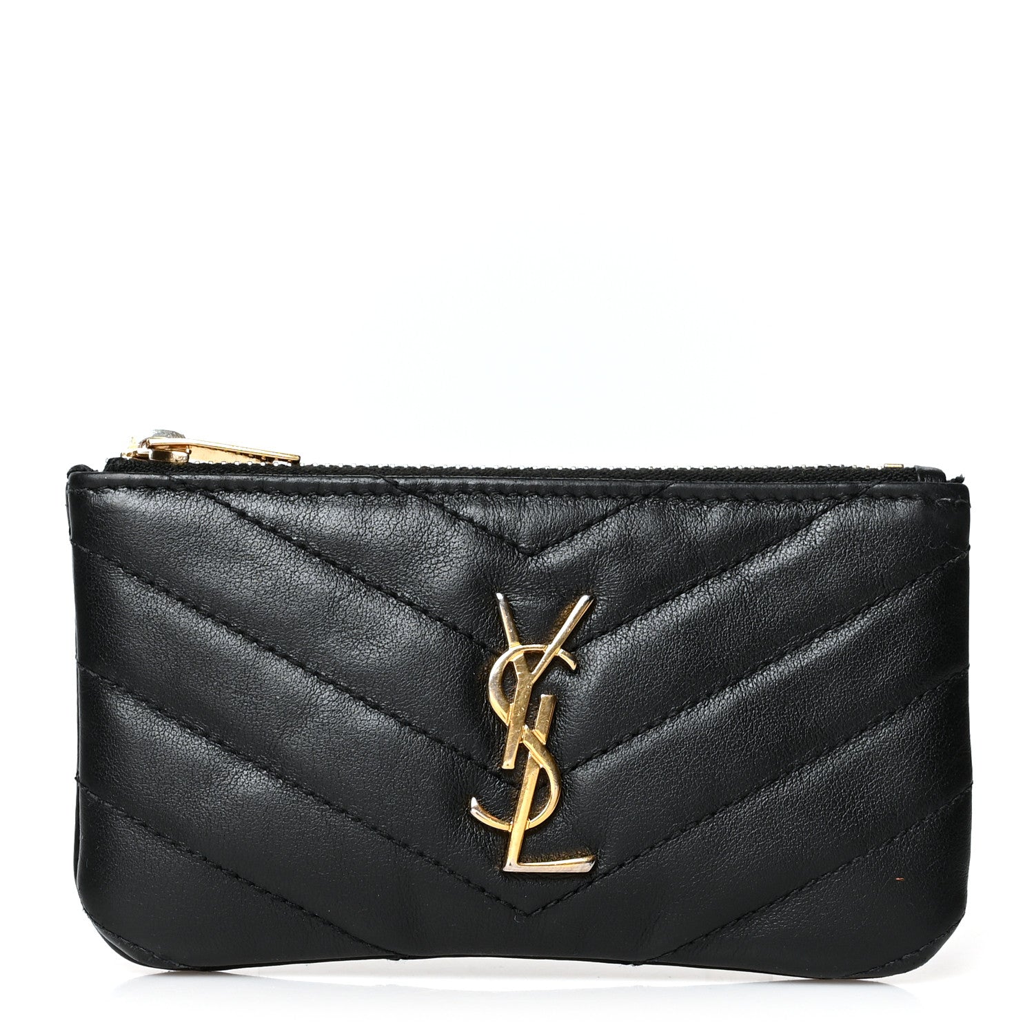 Saint Laurent Calfskin Matelasse Monogram Key Pouch Black 1 of 8