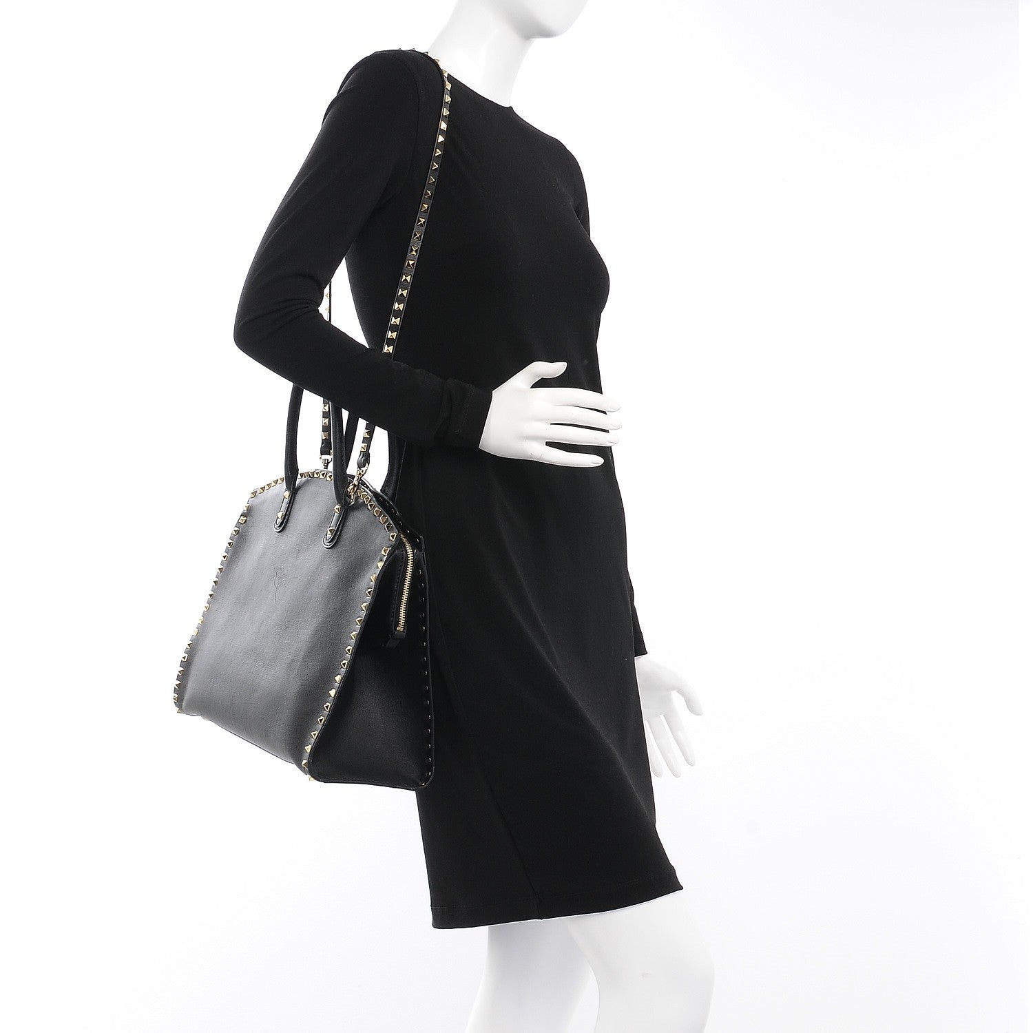 Valentino Garavani Vitello Rockstud Dome Shopper Black 2 of 14