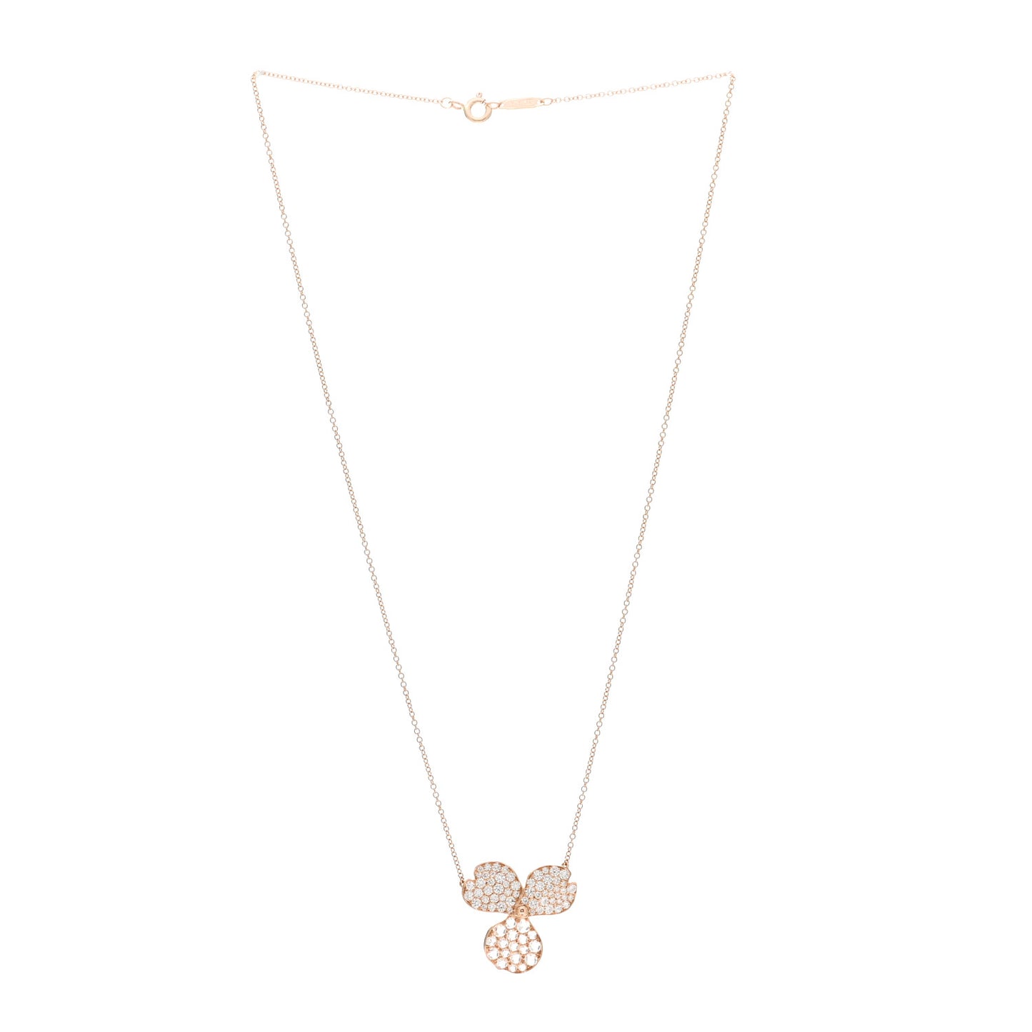 18K Rose Gold Diamond Large Paper Flowers Pave Pendant Necklace