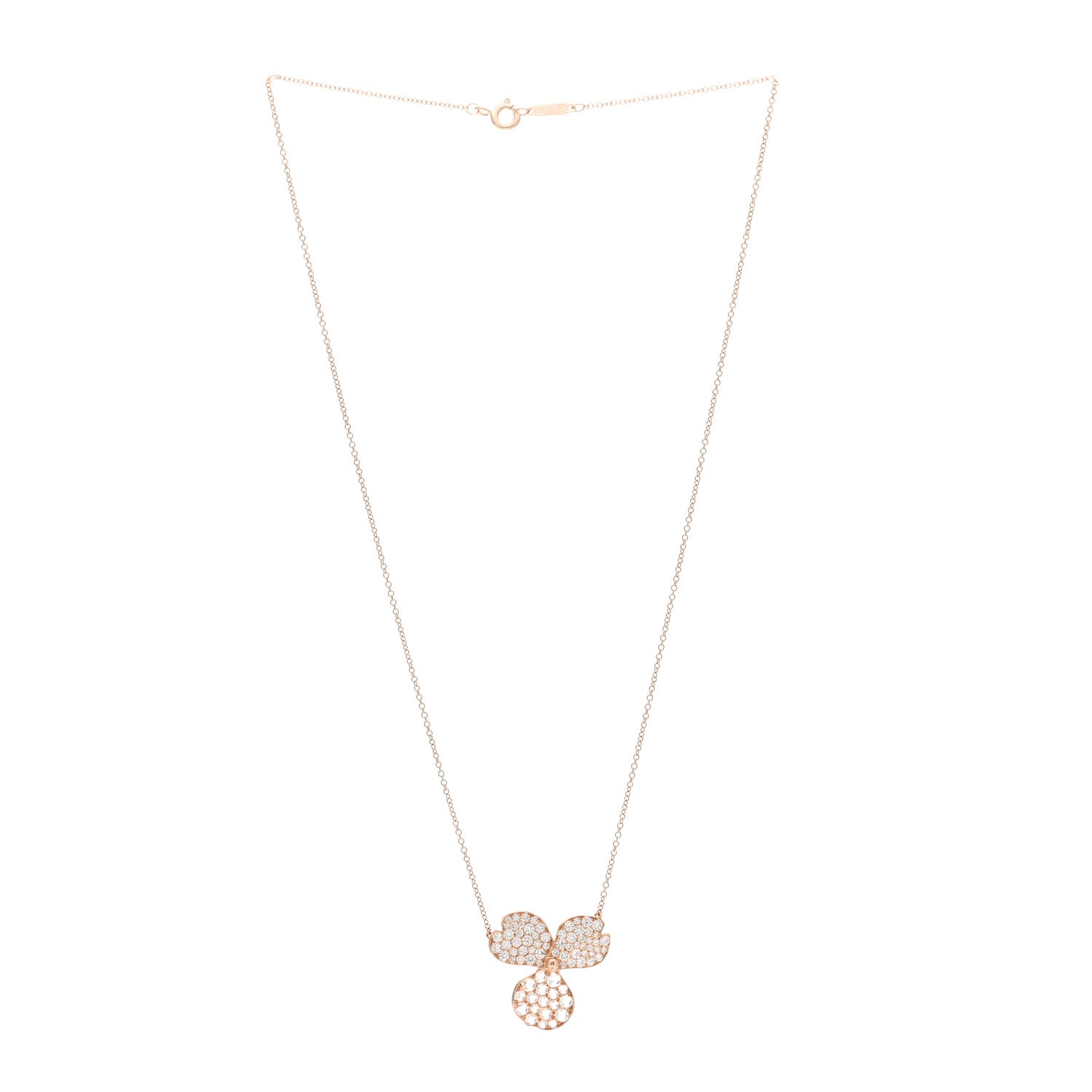 Tiffany 18K Rose Gold Diamond Large Paper Flowers Pave Pendant Necklace 3 of 5