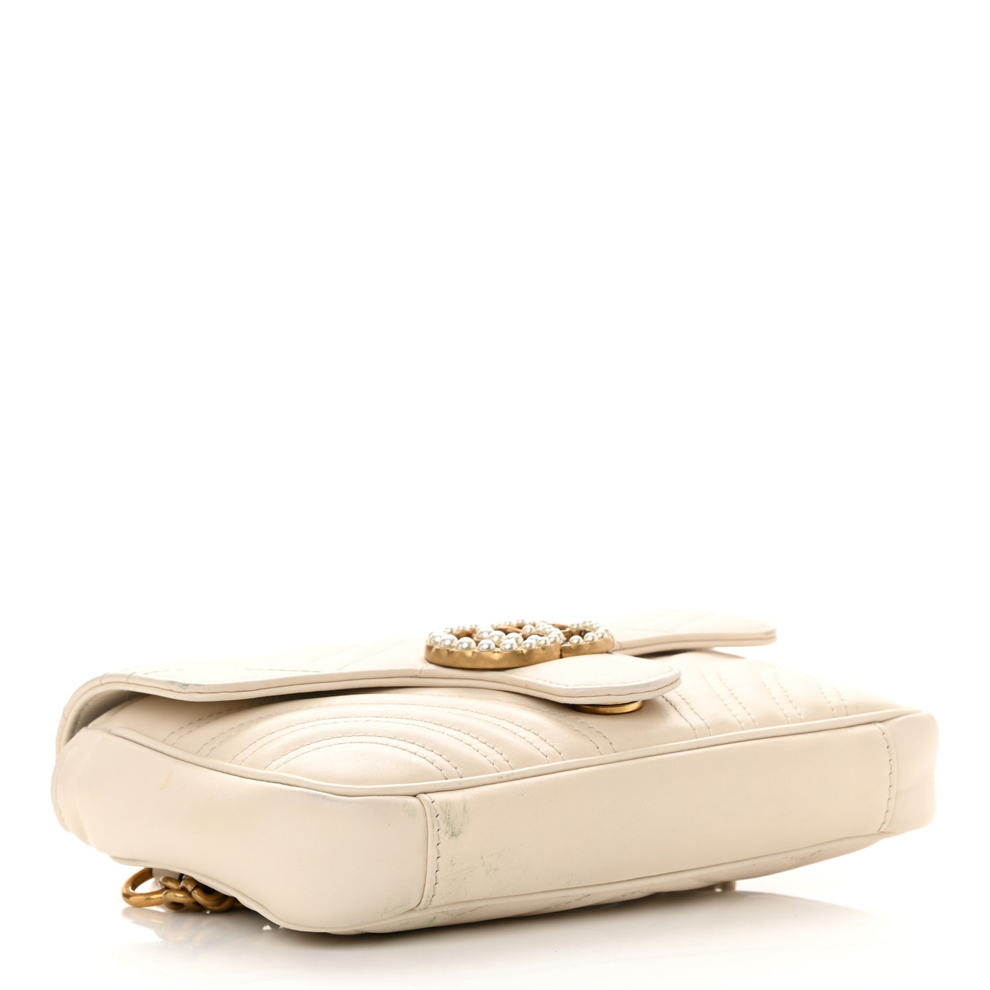 Calfskin Matelasse Pearly GG Marmont Chain Belt Bag Mystic White