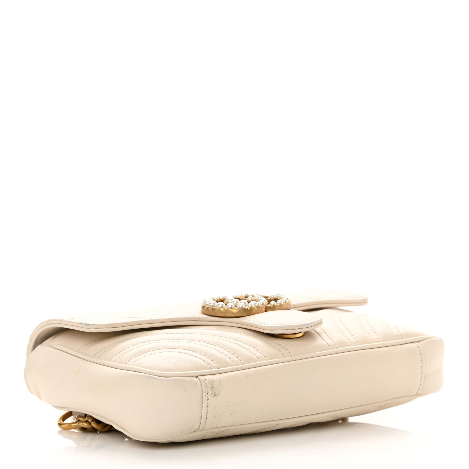 Gucci Calfskin Matelasse Pearly GG Marmont Chain Belt Bag Mystic White 4 of 19
