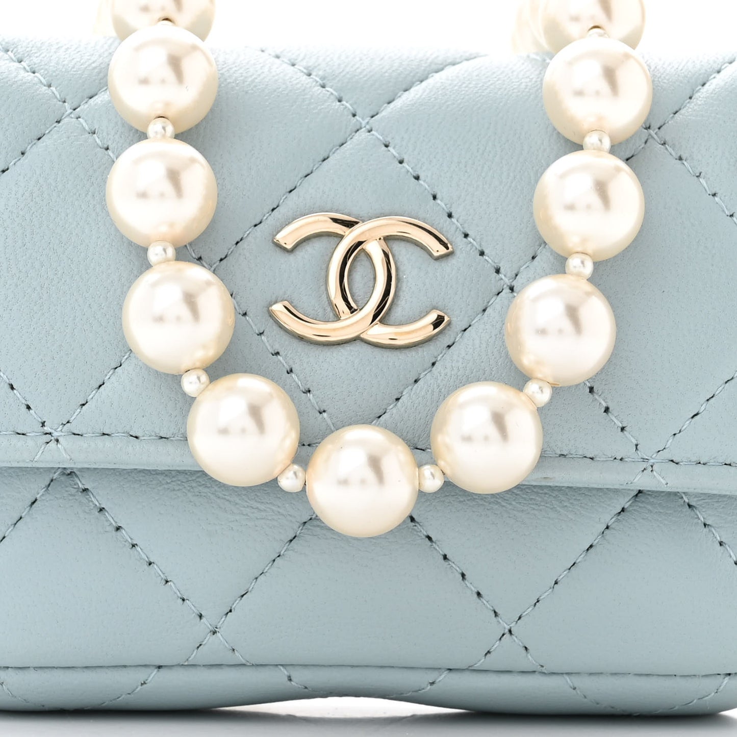 Lambskin Quilted Pearl Chain Belt Bag Light Blue