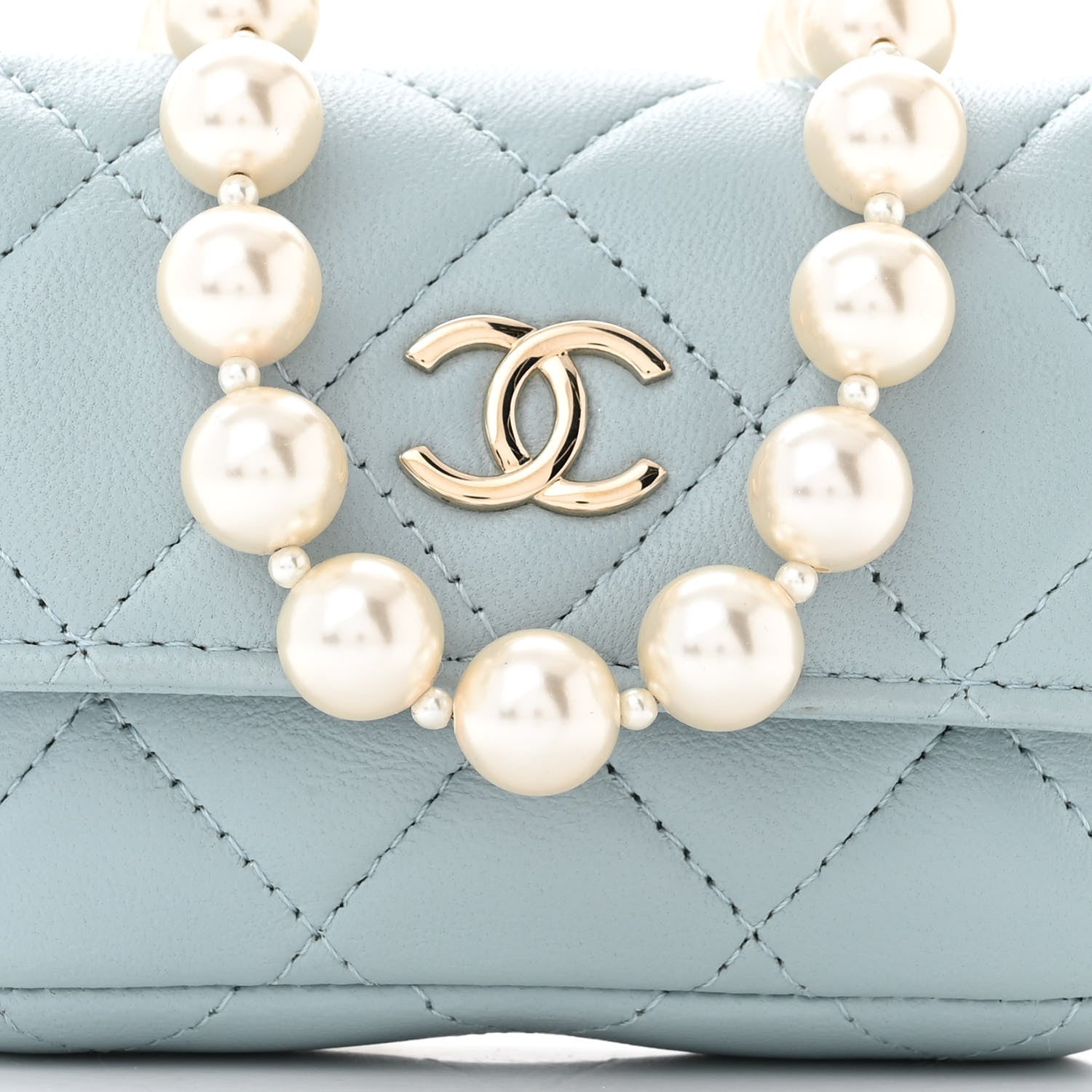 Chanel Lambskin Quilted Pearl Chain Belt Bag Light Blue 9 of 11