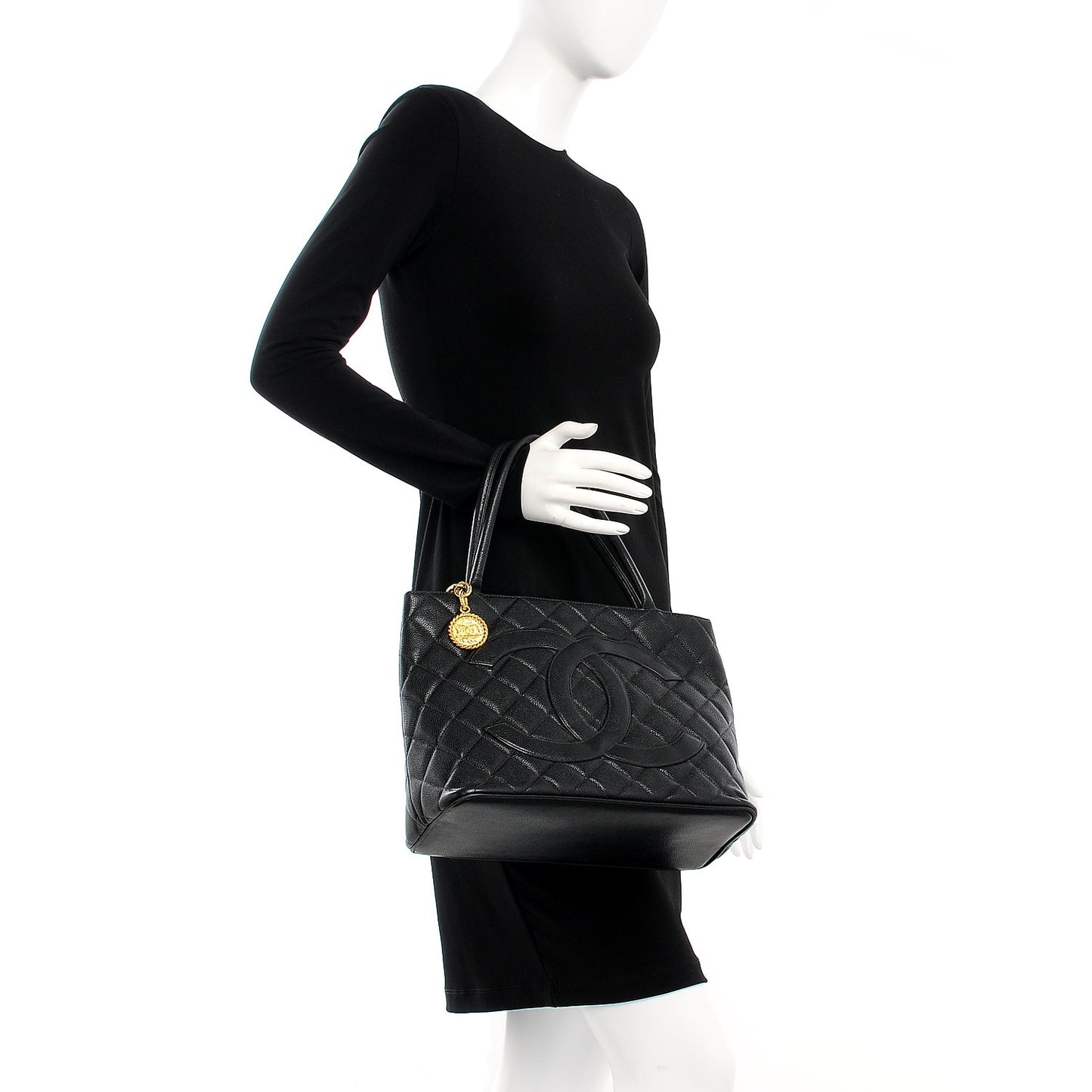 Caviar Quilted Medallion Tote Black