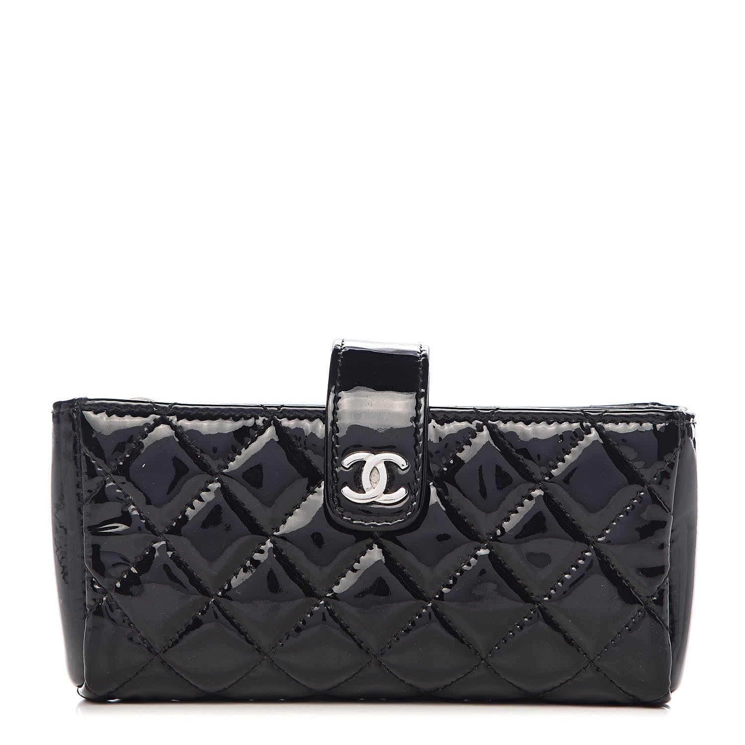 Chanel Patent Quilted Mini Phone Holder Clutch Black 1 of 10
