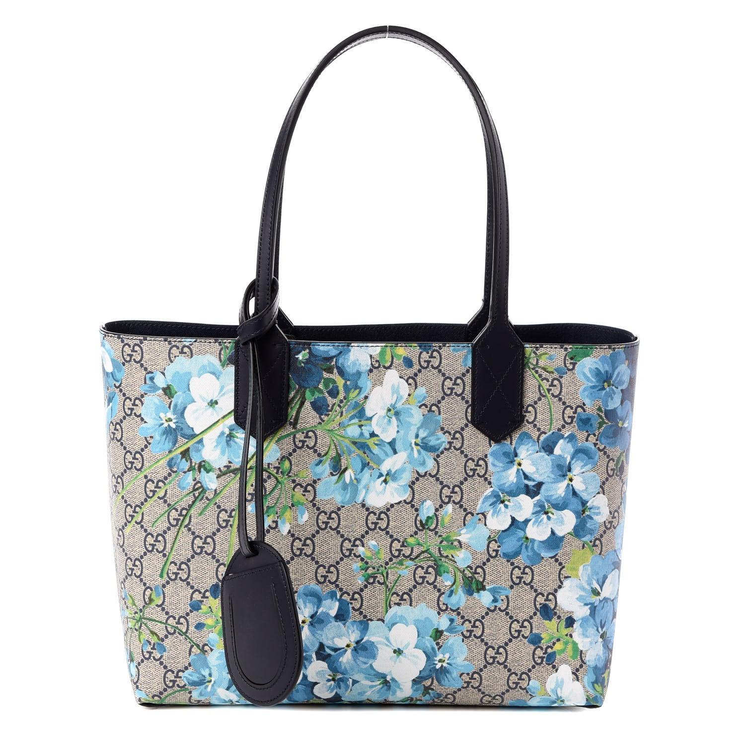 Gucci GG Supreme Monogram Blooms Small Reversible Tote Beige Blue Navy 1 of 9