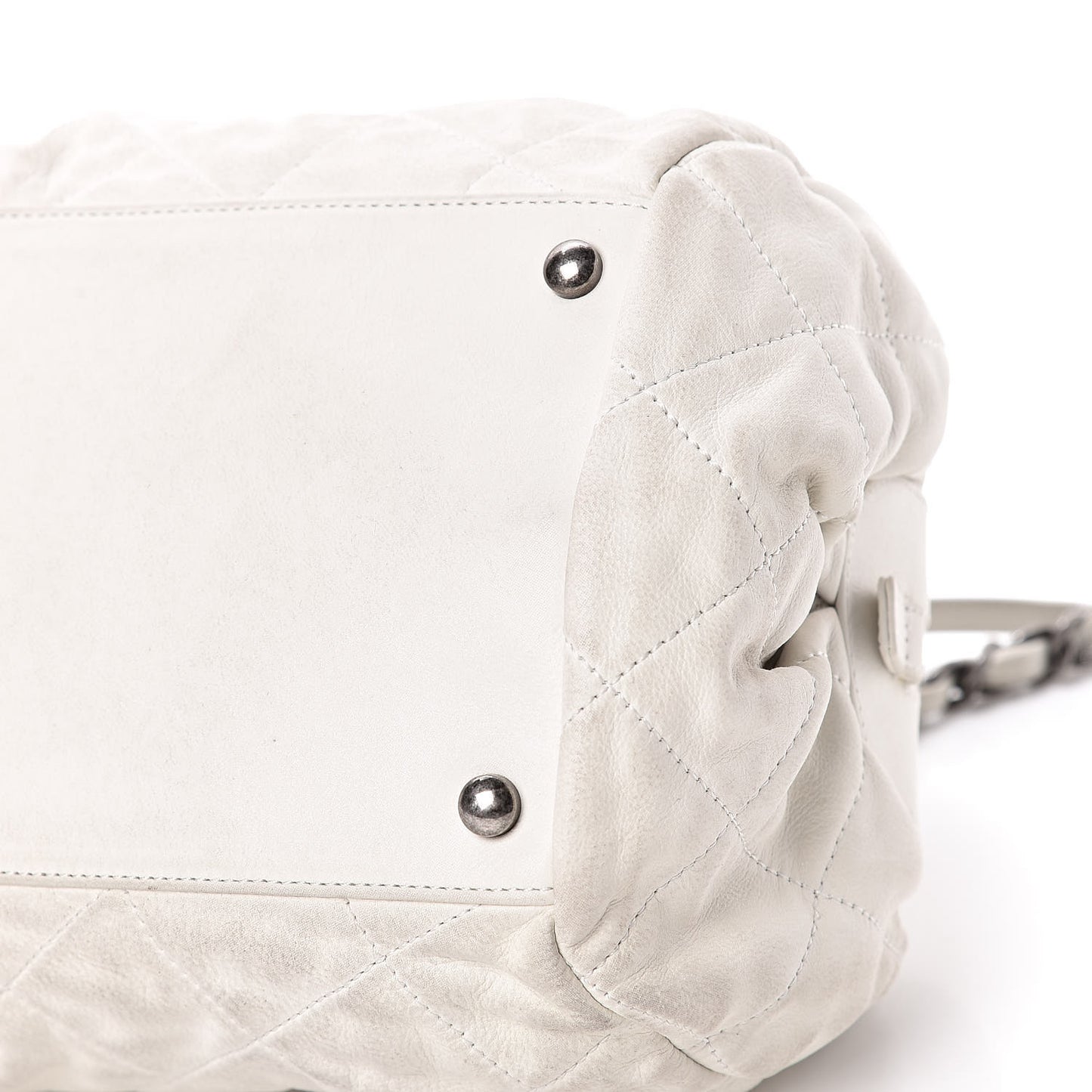 Iridescent Calfskin Chic Quilt Bowling Bag White