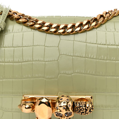 Alexander McQueen Shiny Crocodile Embossed Jeweled Satchel Sage 7 of 10