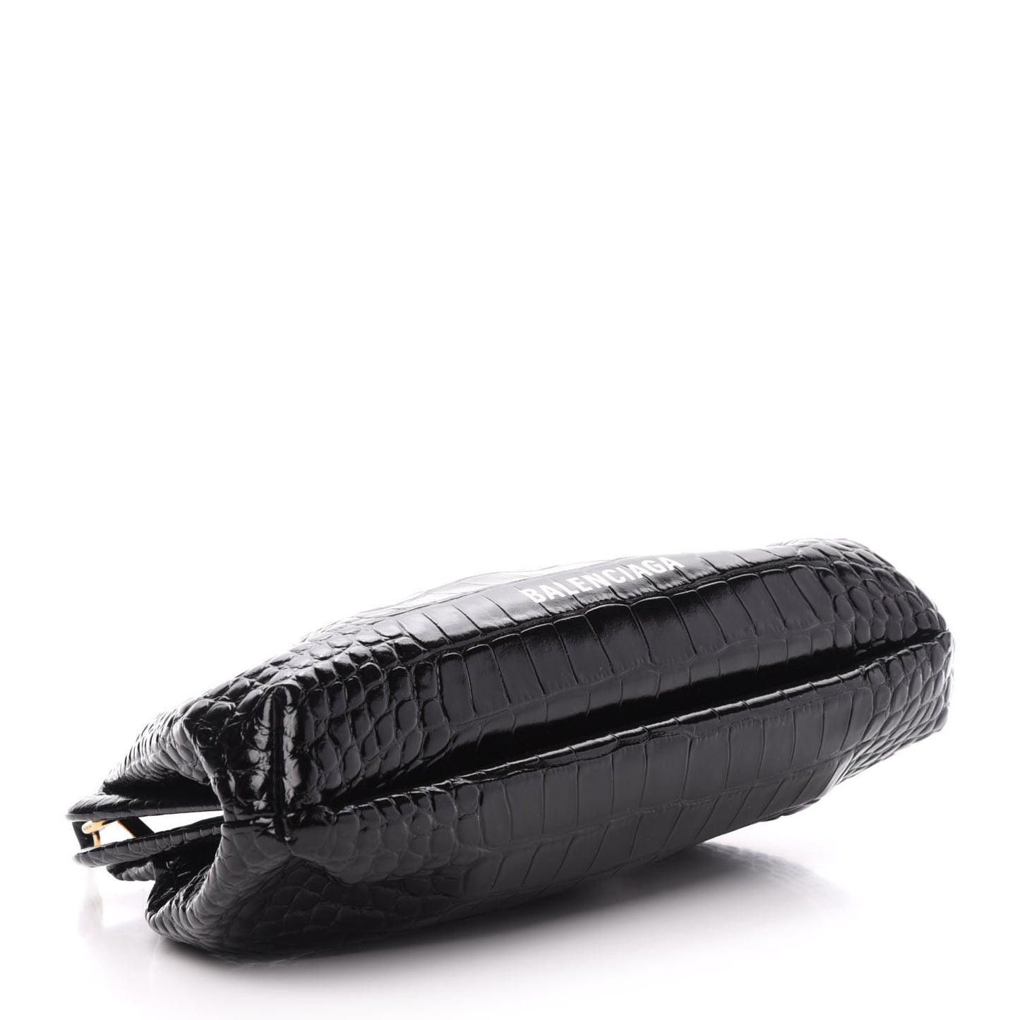 Shiny Supple Calfskin Logo Crocodile Embossed Cloud Crossbody Bag Black White