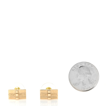 Chanel Metal 2.55 Logo Plate Earrings Gold 2 of 4