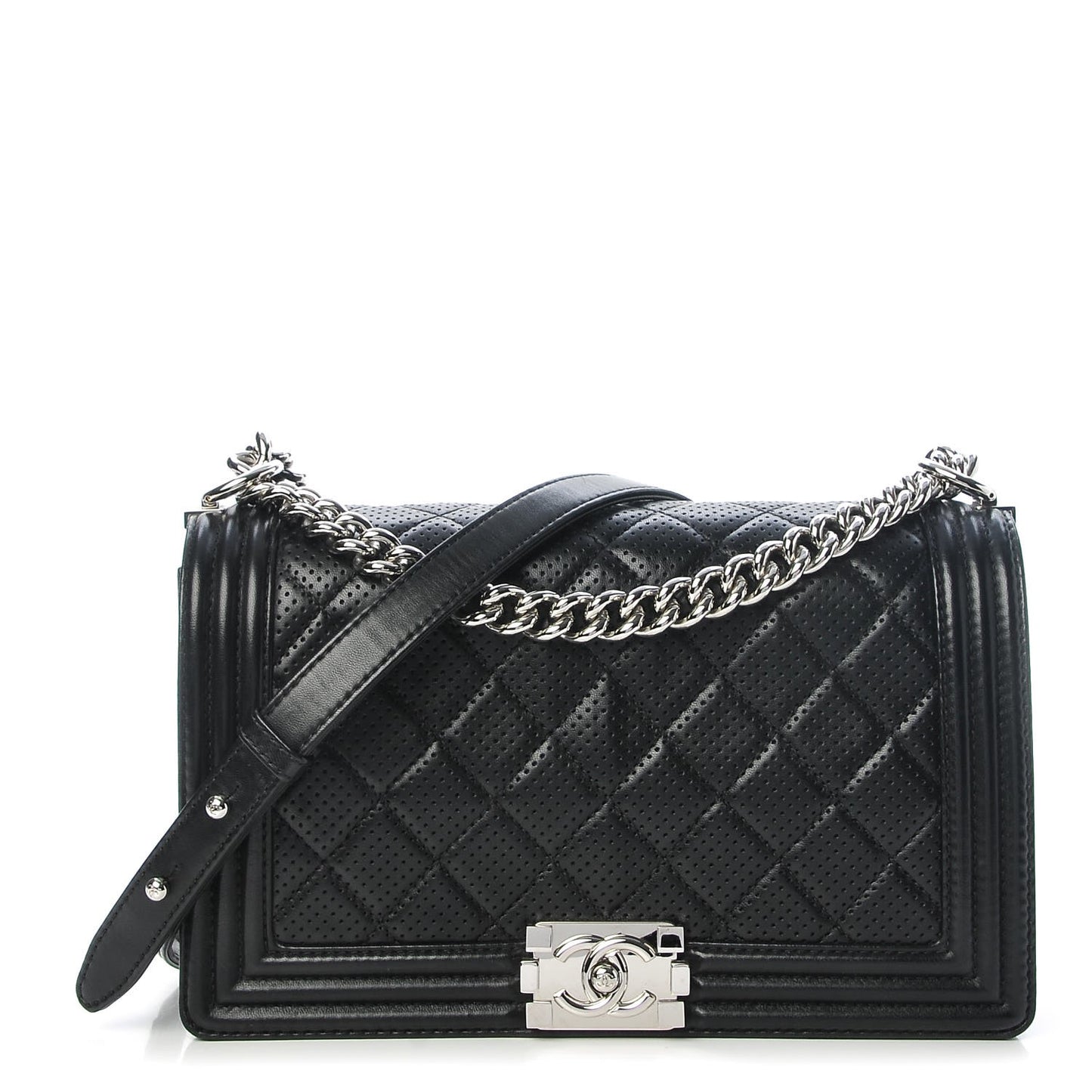 Perforated Lambskin Quilted New Medium Boy Flap Black
