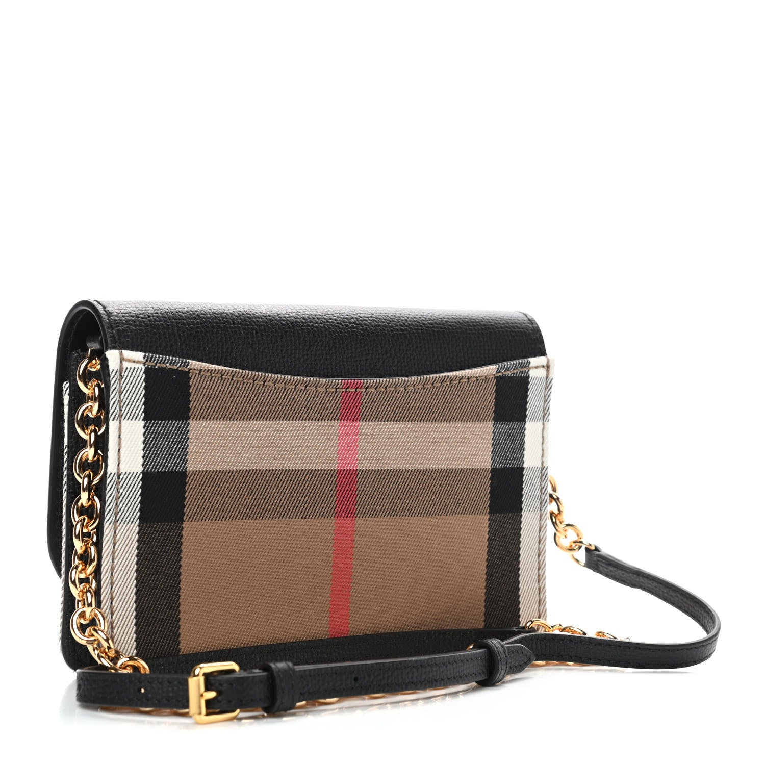 Burberry Derby Calfskin House Check Wallet On Chain Black 2 of 4