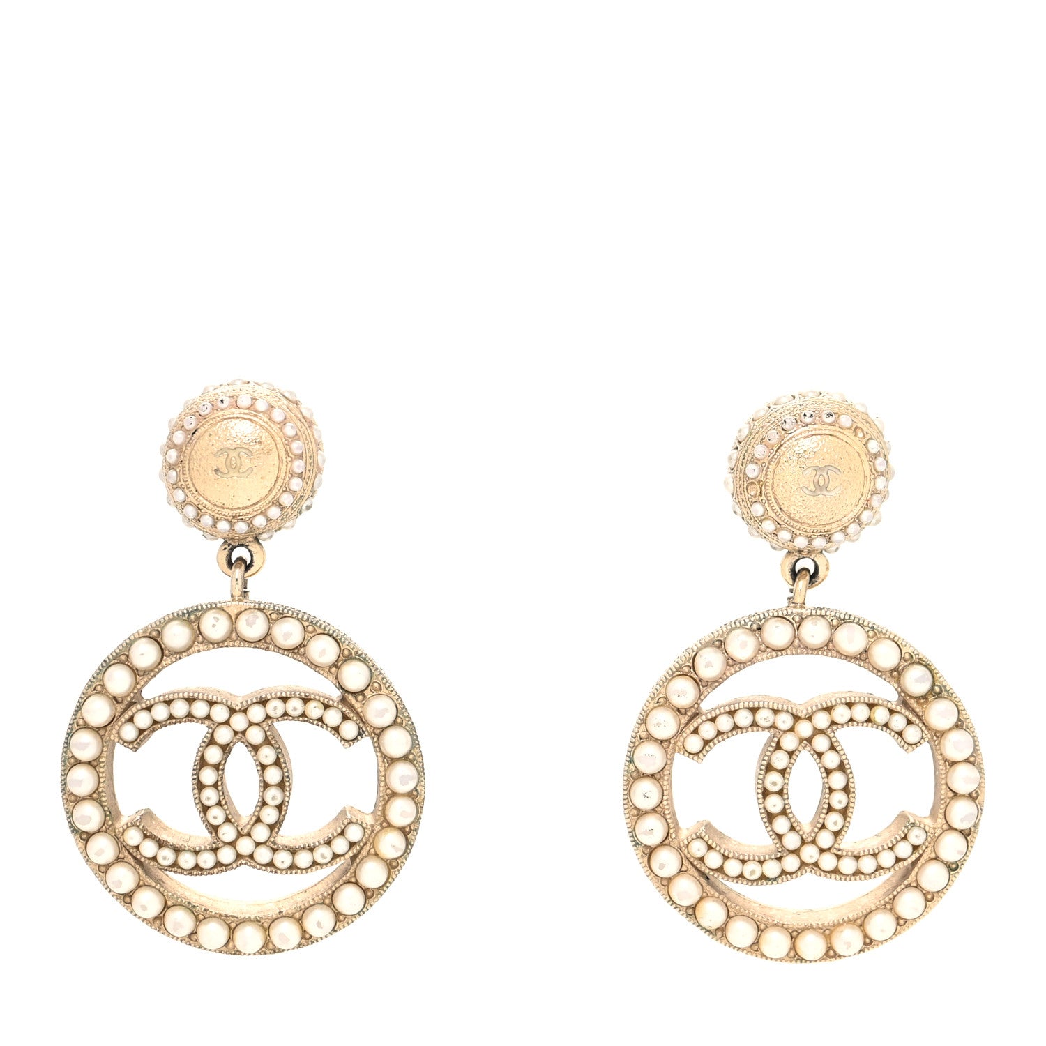 Chanel Pearl CC Drop Earrings Light Gold 1 of 4