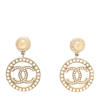 Chanel Pearl CC Drop Earrings Light Gold 1 of 4
