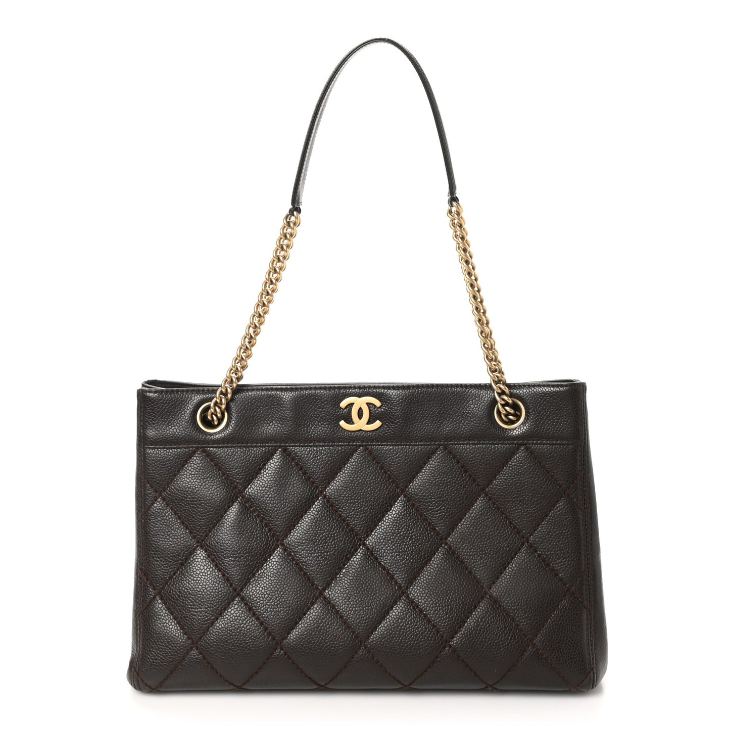 Caviar Quilted Shopping Tote  Dark Brown