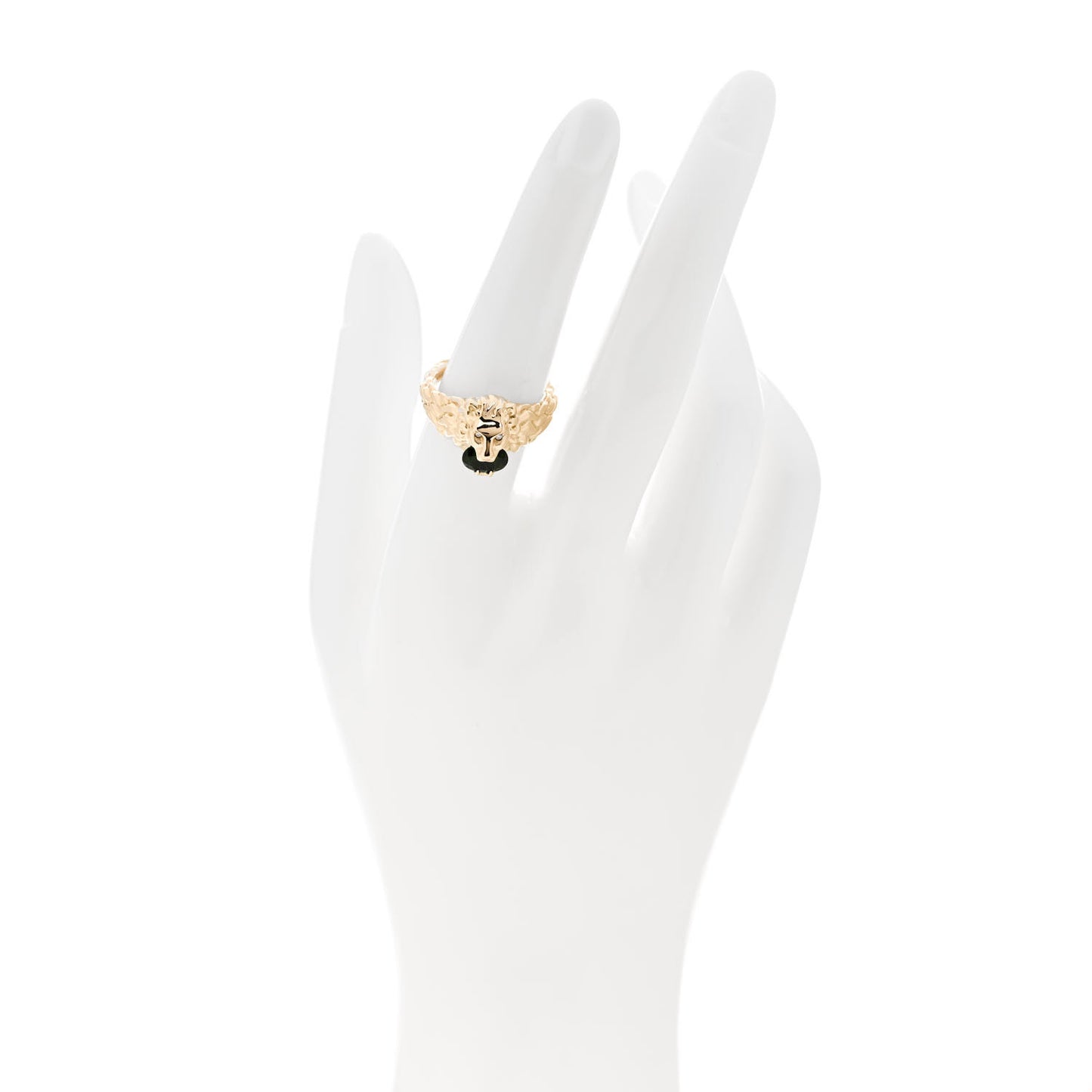 18K Yellow Gold Diamond Chrome Diopside Lion Head Ring 54 6.75