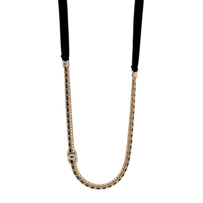 Chanel Metal Lambskin Crystal CC Chain Tie Headband Gold Black 1 of 5