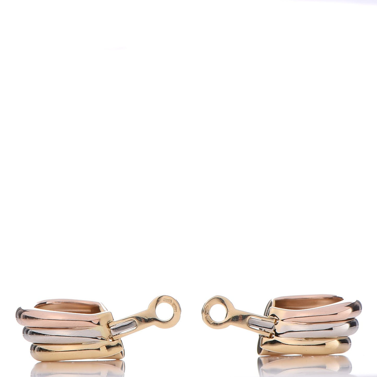 18K Pink Yellow White Gold Diamond Trinity Pave Hoop Earrings